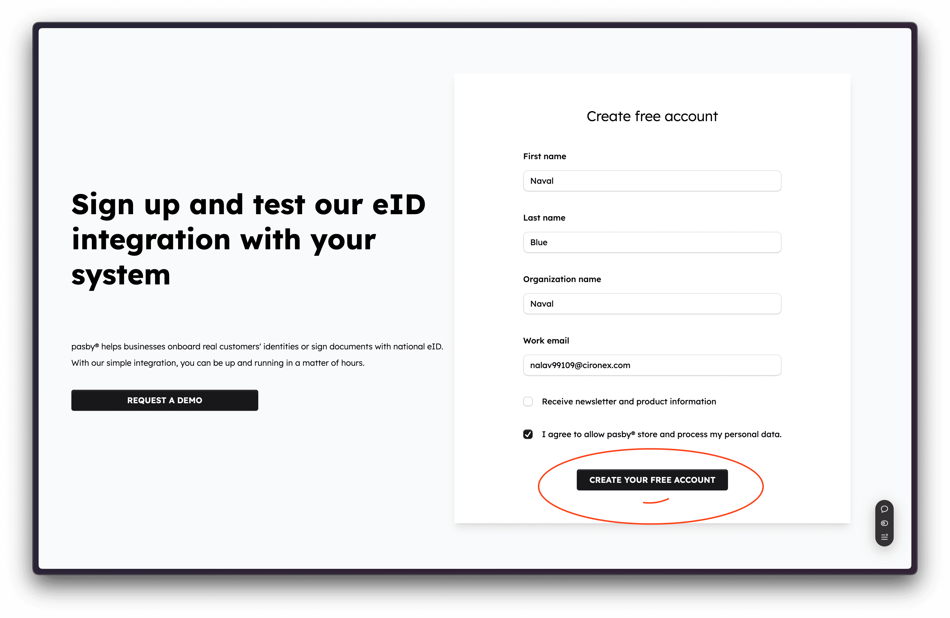 Create a pasby Console developer account