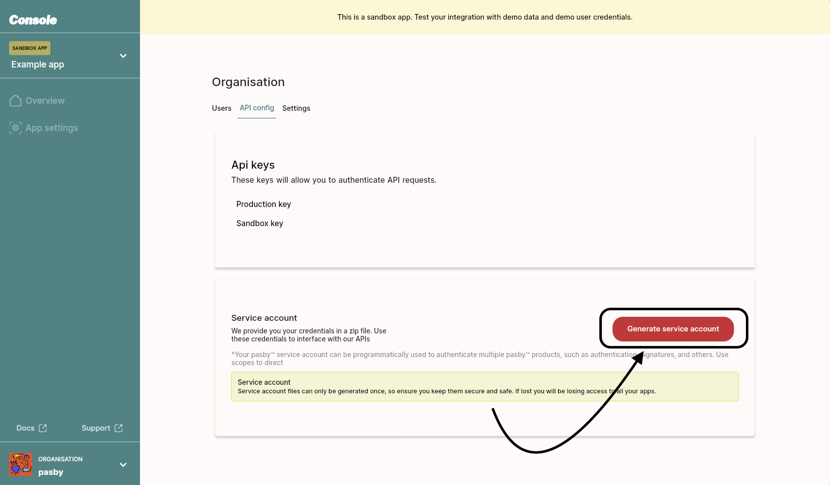 generate organisation service account and file